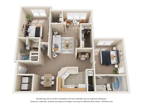 a 3d floor plan of a house with a bedroom and living room